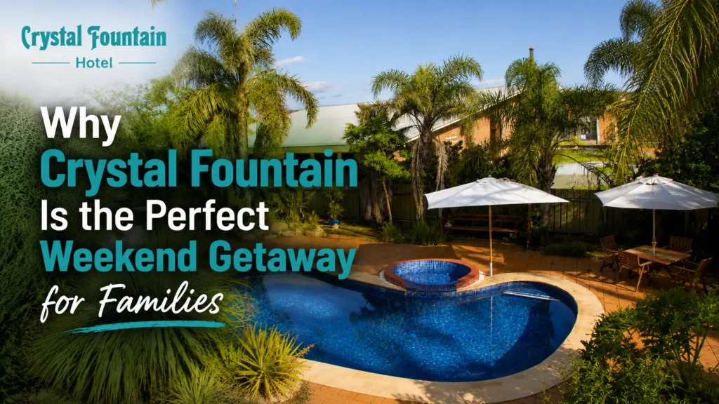 Family enjoying a relaxing weekend stay at Crystal Fountain Motel Albury NSW