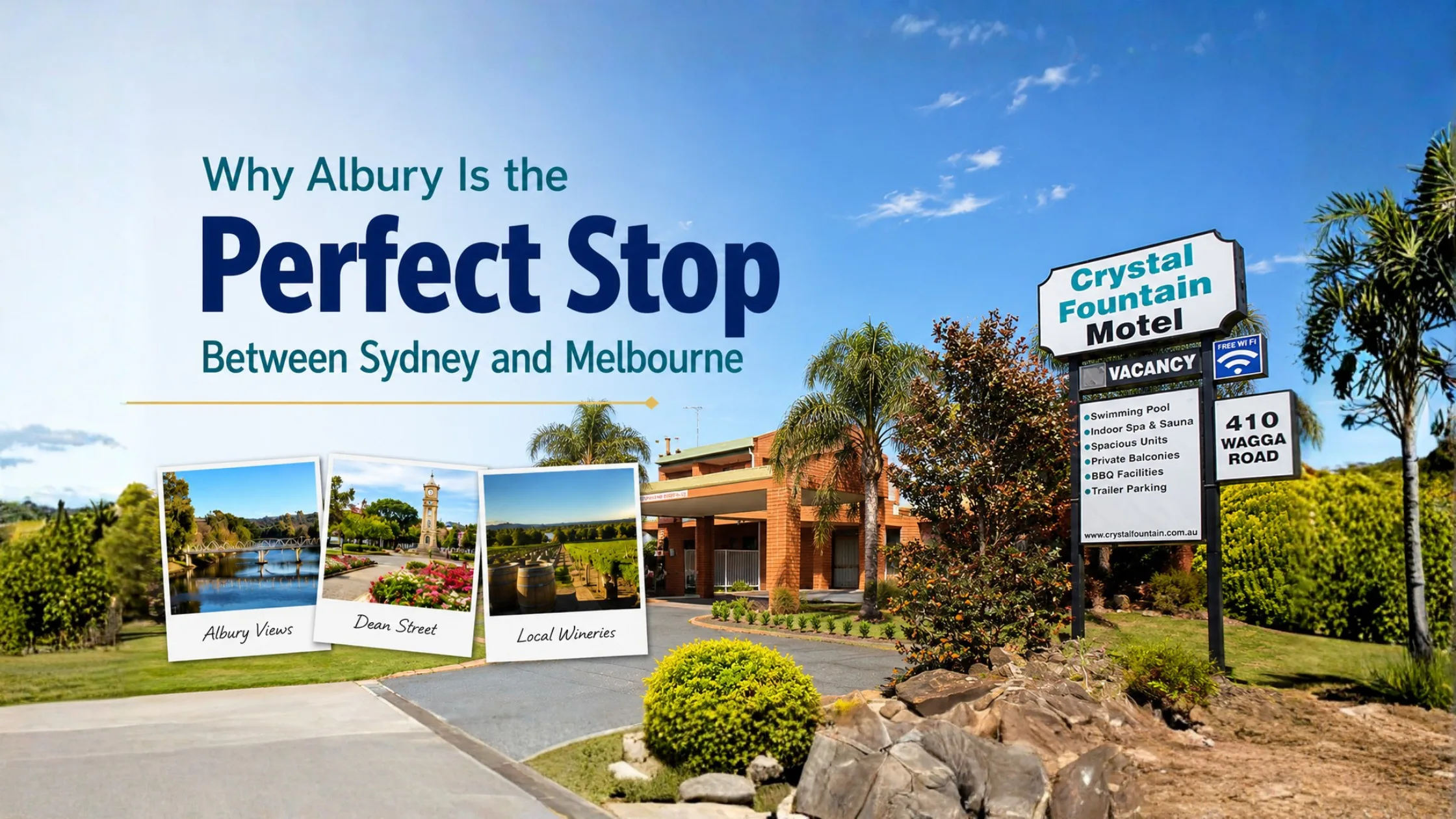 Road trip through Albury NSW with Crystal Fountain Motel, the perfect overnight stay between Sydney and Melbourne.